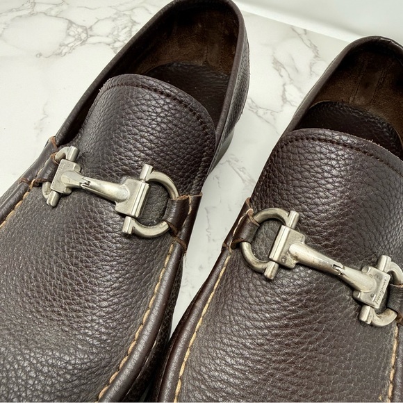 Ferragamo Dark Brown Leather Loafers - Classic Slip-On Dress Shoes
